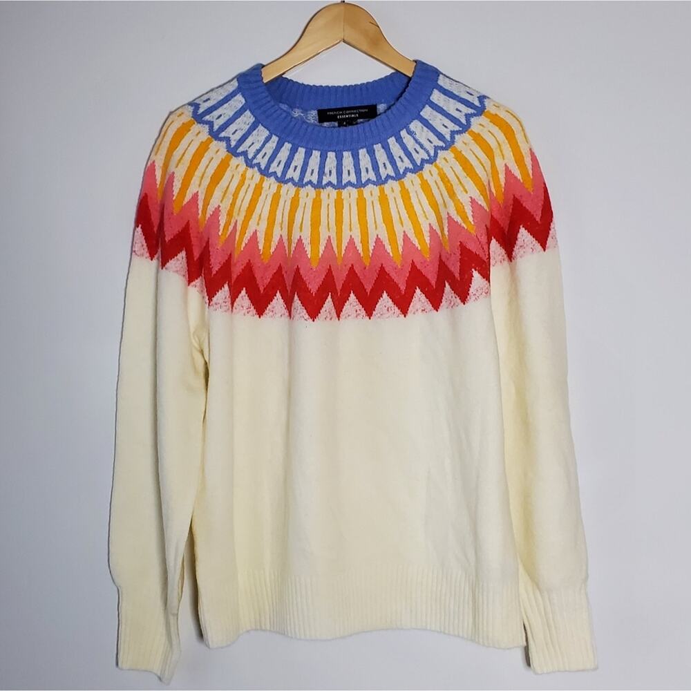 French Connection Essentials Colorful Fair Isle Sweater Size Large